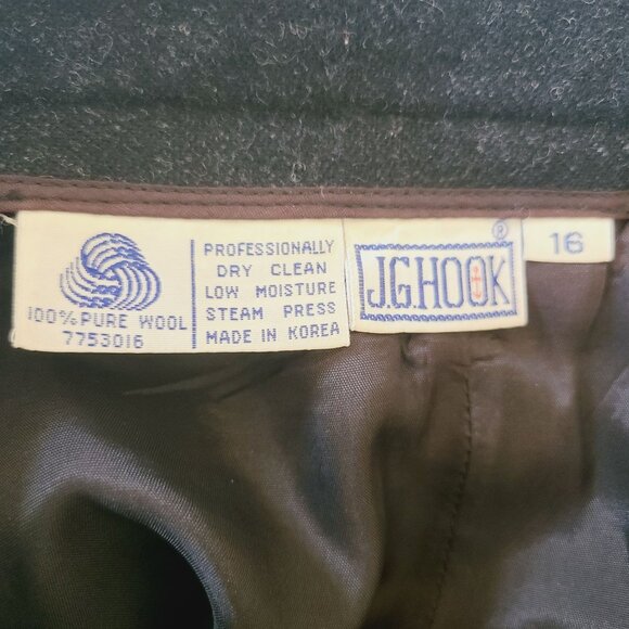 J.G. Hook Black 100% Wool Skirt Size 16 Tweed Midi Length Vintage - Picture 3 of 11